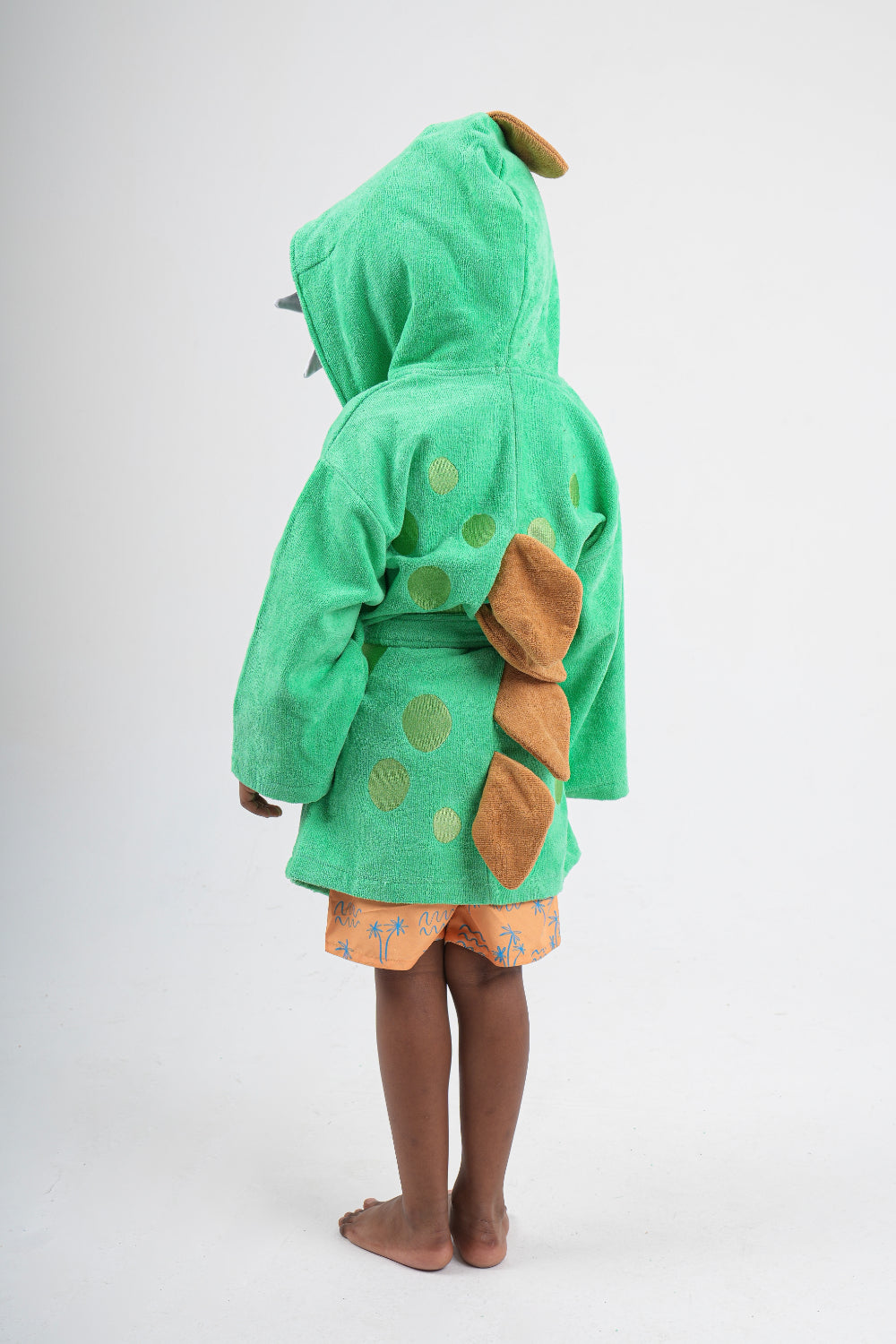 unisex plush swim robe – green dinosaur