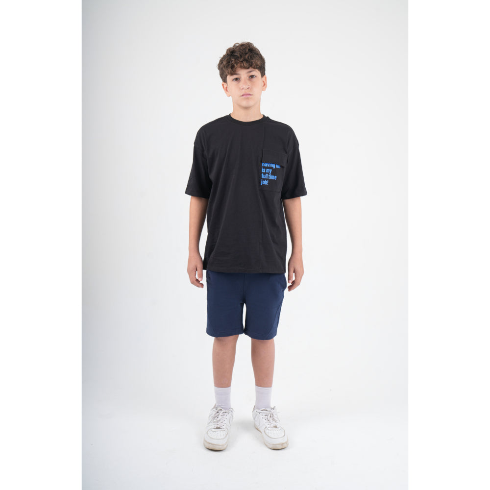 teens black cotton t-shirt – "full time job" print