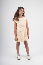 girls lace sleeveless dress – beige