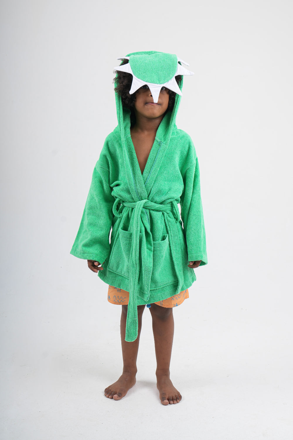 unisex plush swim robe – green dinosaur