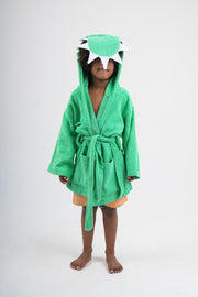 unisex plush swim robe – green dinosaur