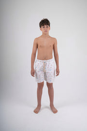boys swimsuit – off-white with colorful suns print