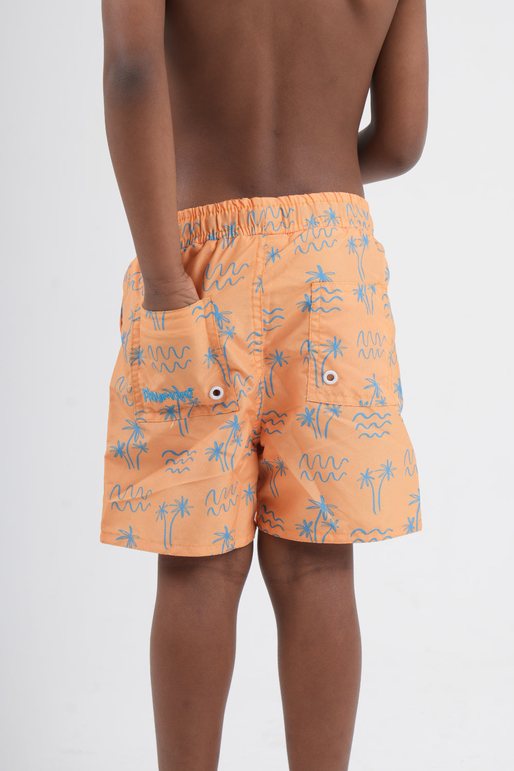 boys swimsuit – mustard with palm print