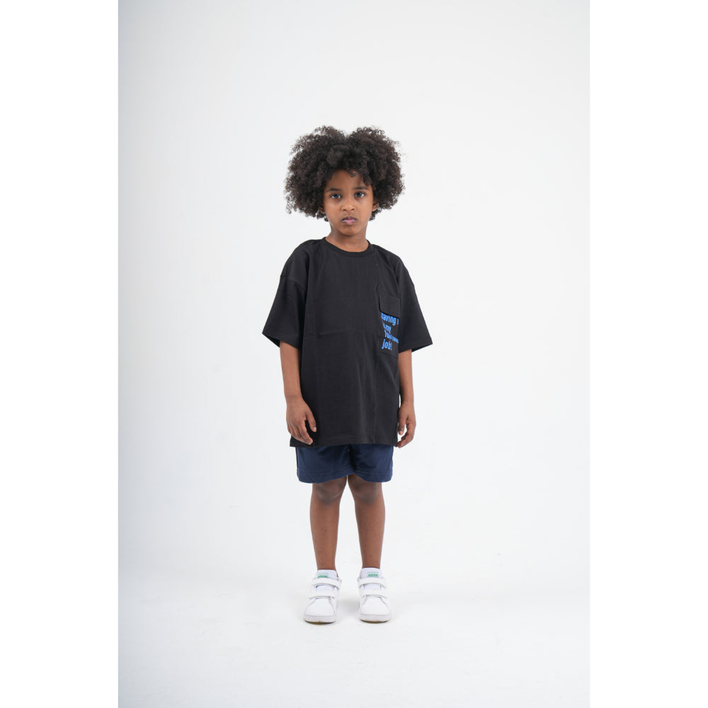 teens black cotton t-shirt – "full time job" print