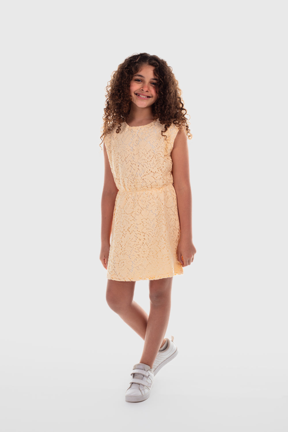 girls lace sleeveless dress – beige
