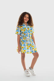 girls cotton shirt – baby blue with flowers print
