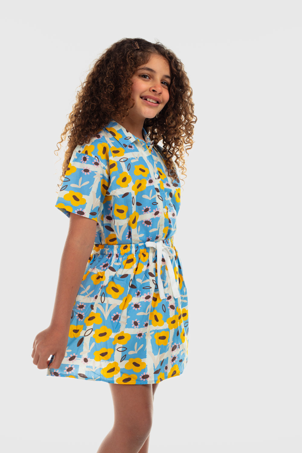 girls cotton skort – baby blue with flowers print