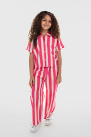 girls cotton shirt – fuchsia & offwhite