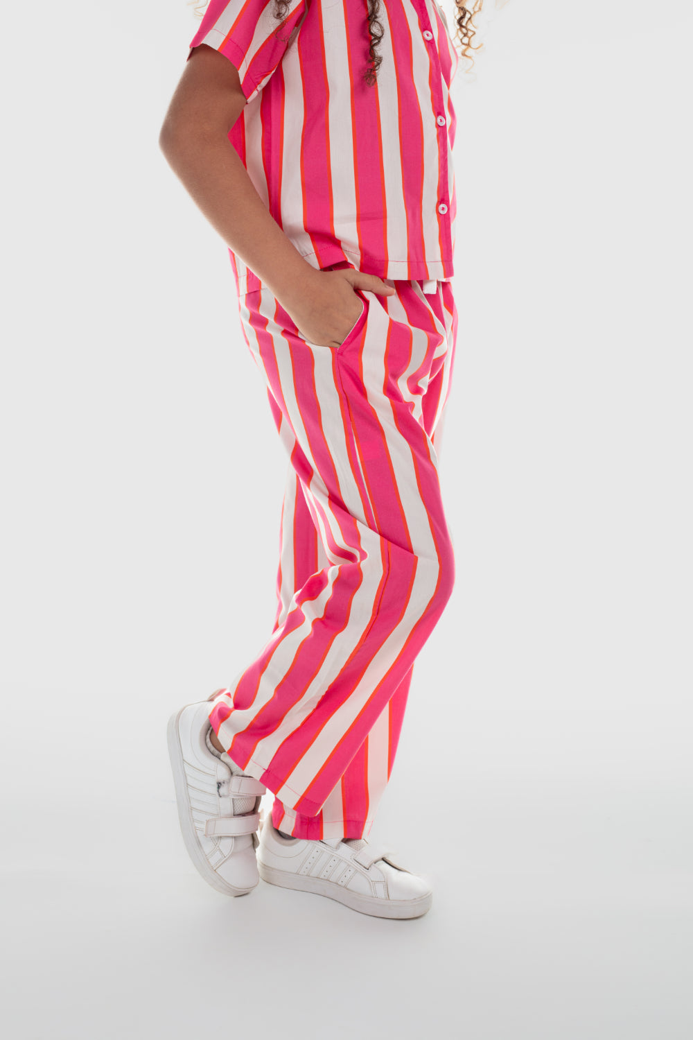 girls cotton pants – fuchsia & offwhite