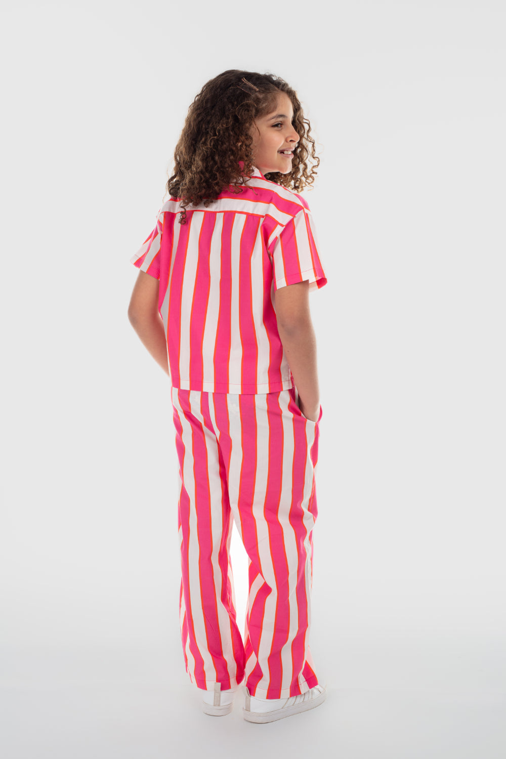 girls cotton pants – fuchsia & offwhite