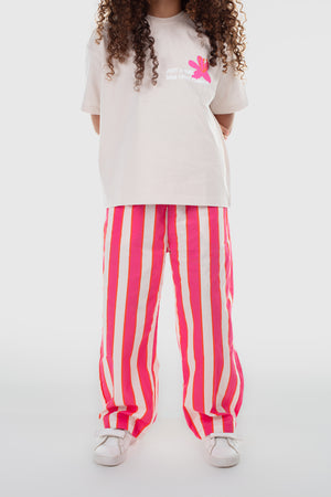 girls cotton pants – fuchsia & offwhite