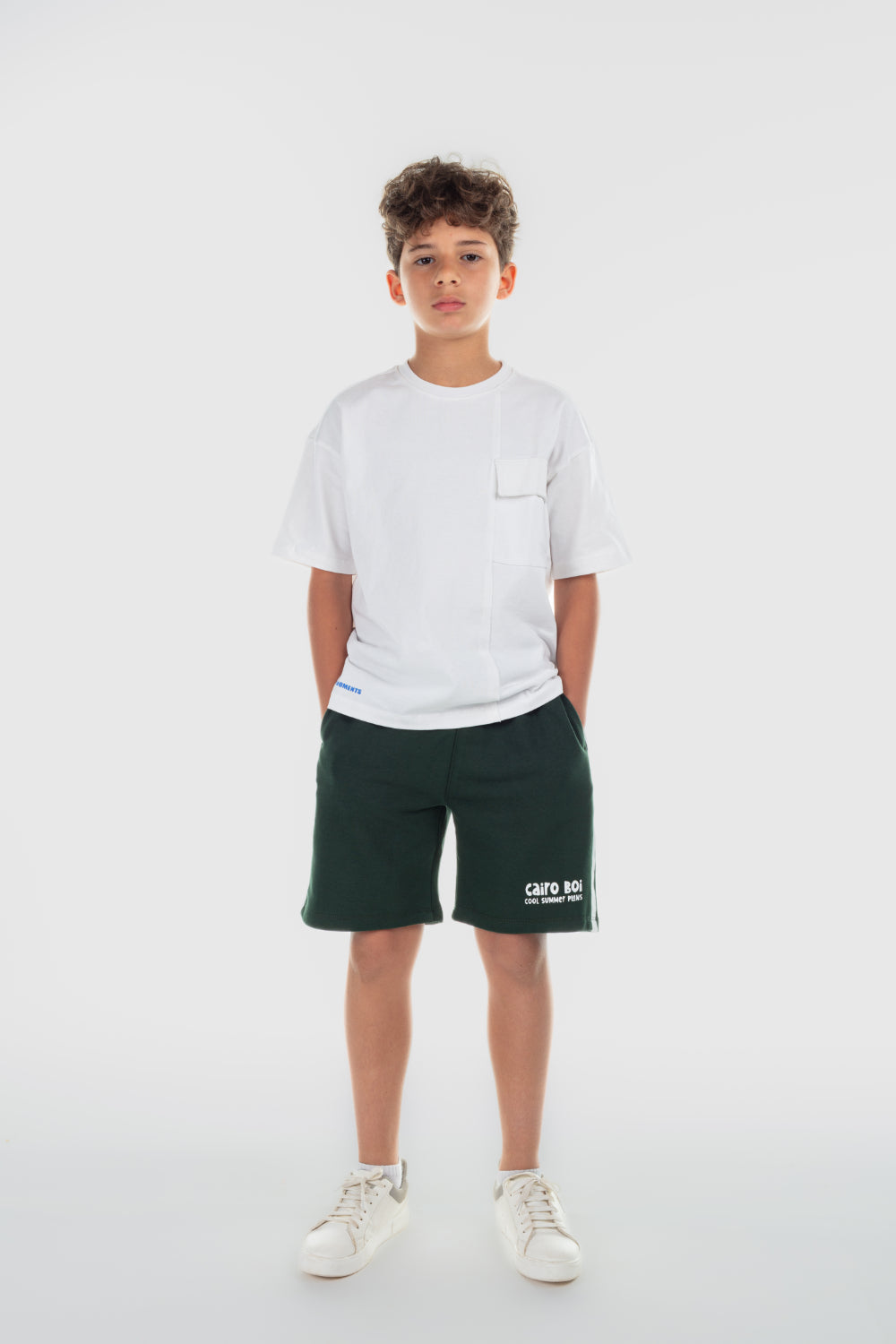 boys cotton short – olive with "cairo boi" print