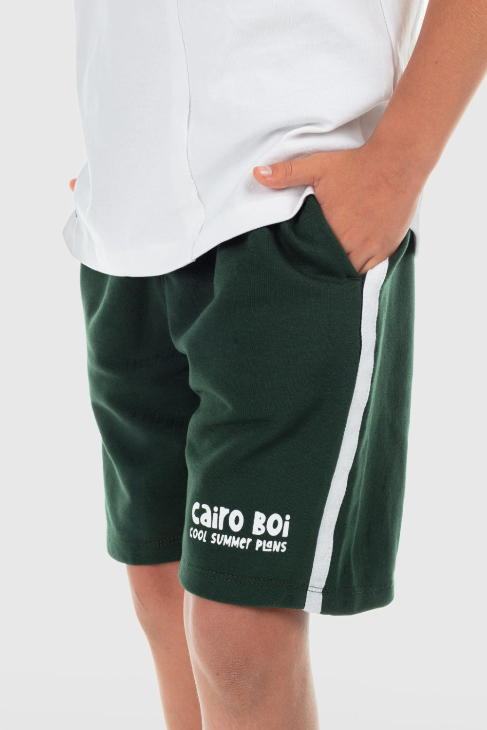 boys cotton short – olive with "cairo boi" print