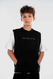 unisex kids cotton sleeveless t-shirt – black "don’t think just play"