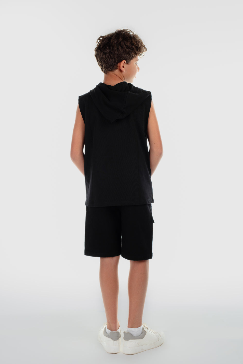 boys cotton hooded sleeveless t-shirt – black