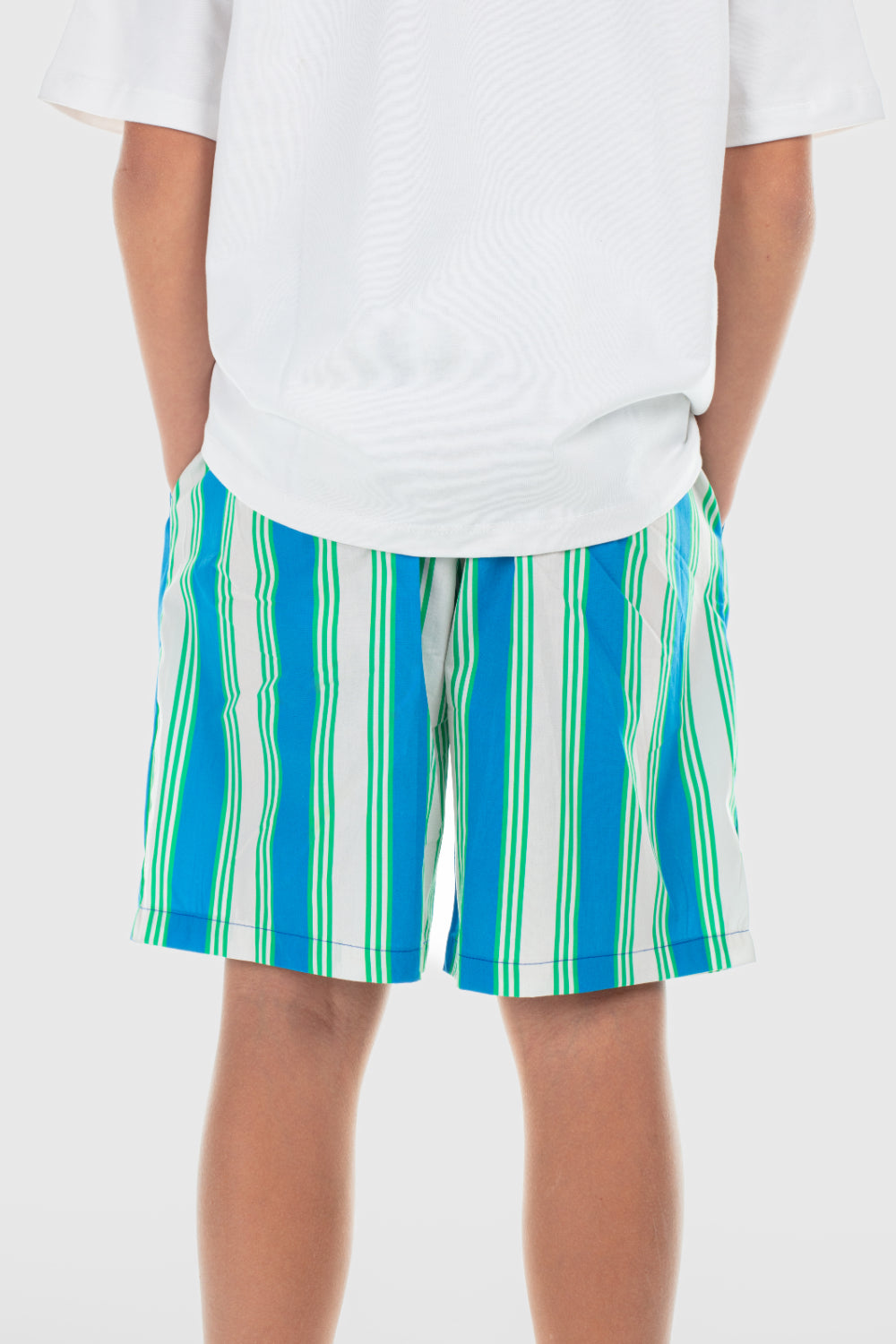 boys cotton shorts – blue & offwhite