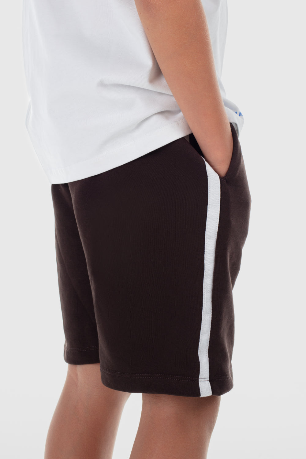 boys cotton short – brown with "get out side" print