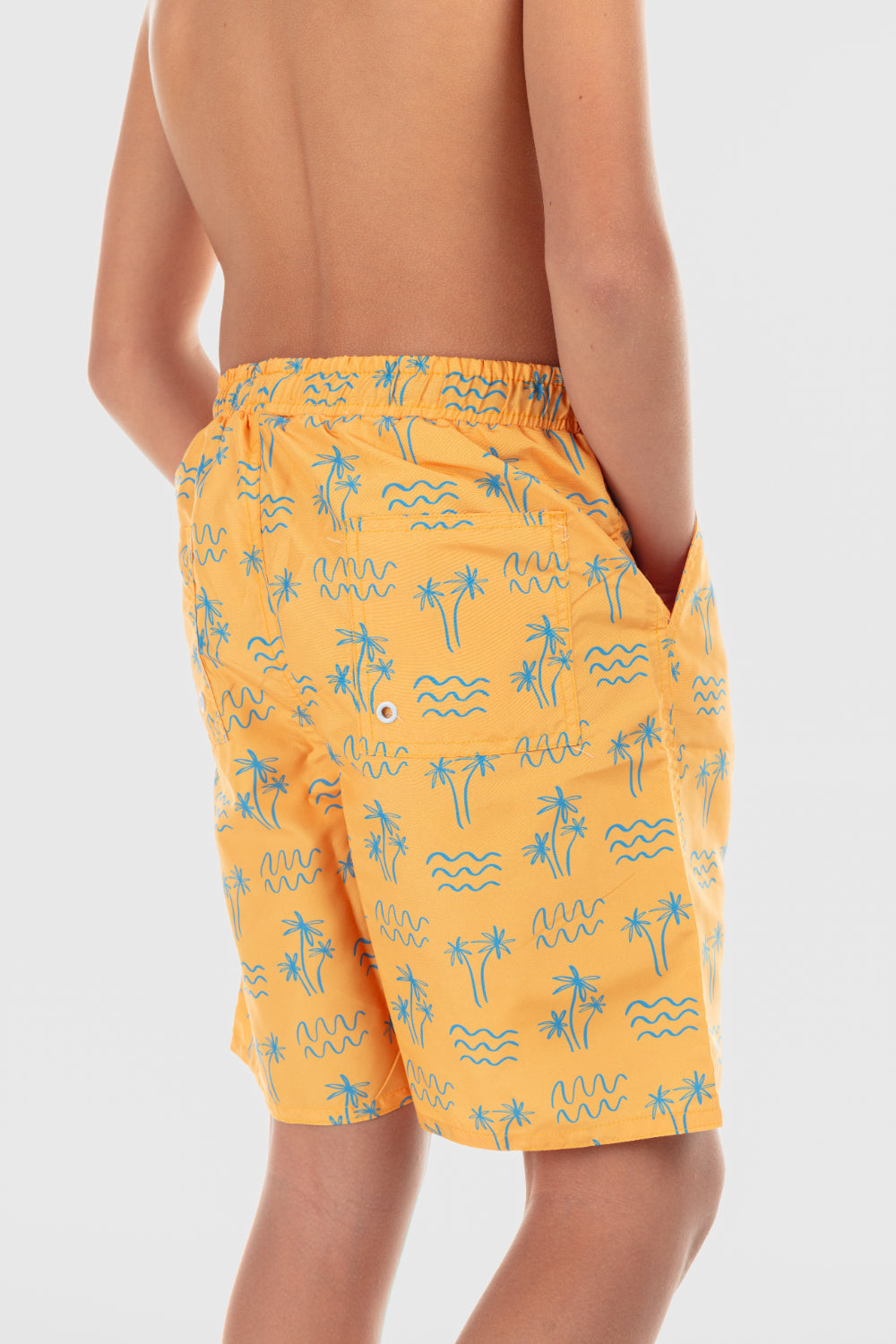 boys swimsuit – mustard with palm print