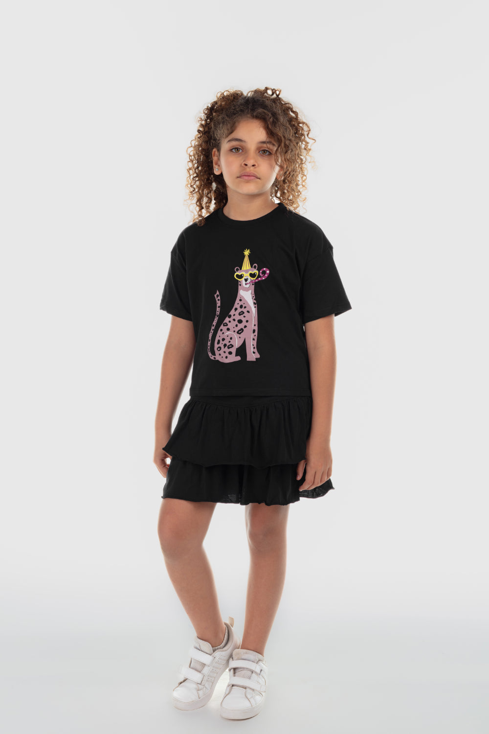 girls cotton outfit set – black (short sleeves)