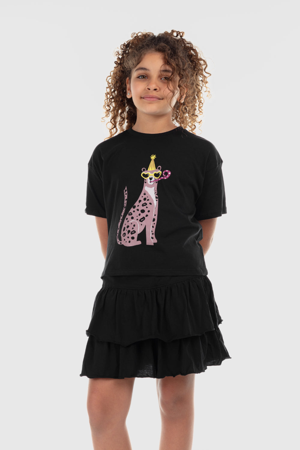 girls cotton outfit set – black (short sleeves)