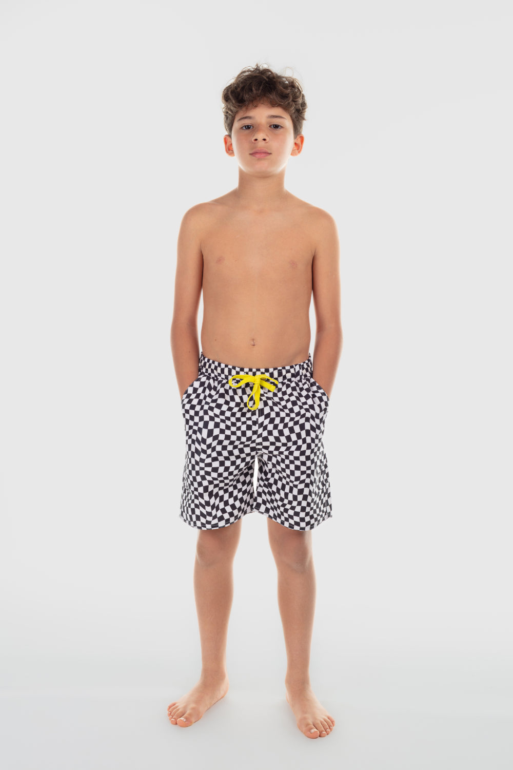 boys swimsuit short – black & white squares