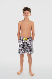 boys swimsuit short – black & white squares