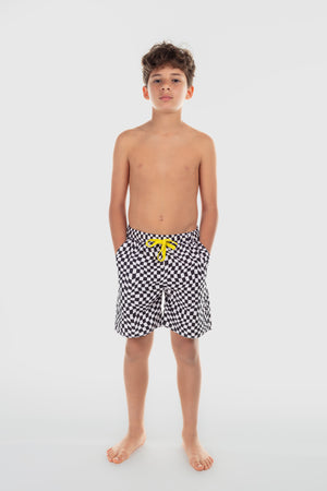 boys swimsuit short – black & white squares