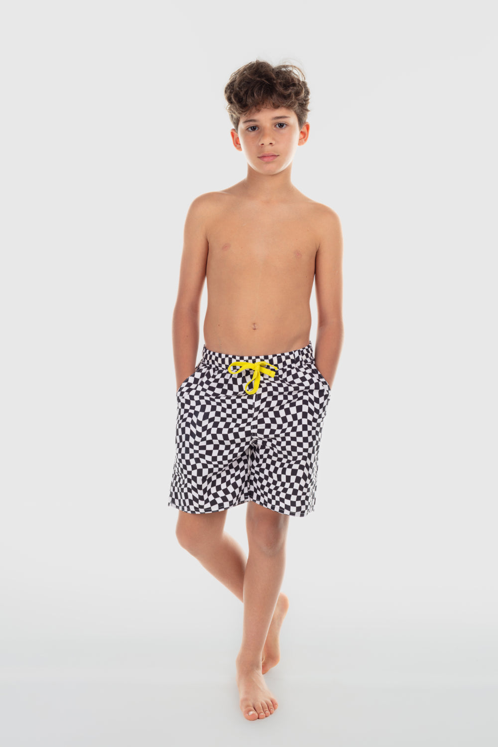 boys swimsuit short – black & white squares