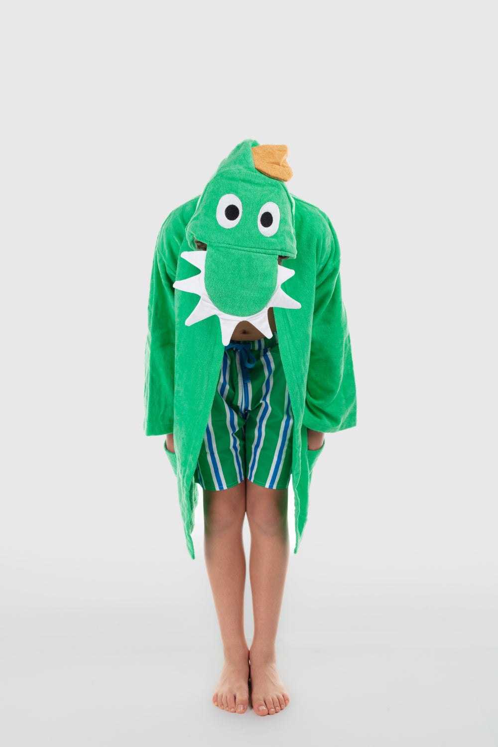 unisex plush swim robe – green dinosaur