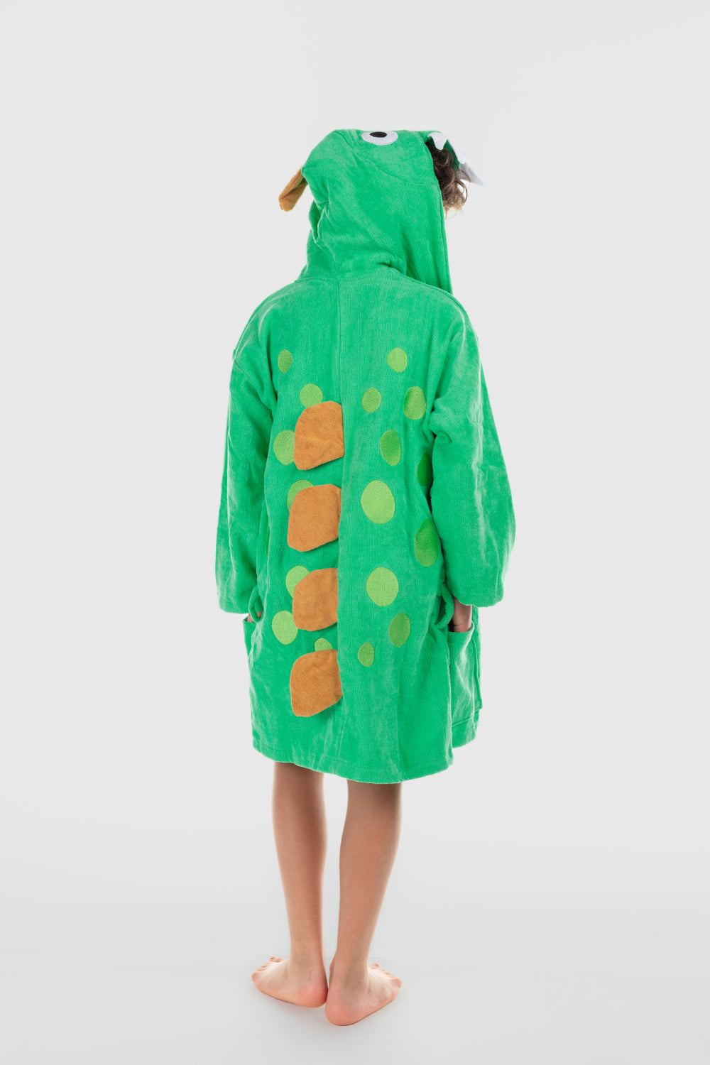 unisex plush swim robe – green dinosaur