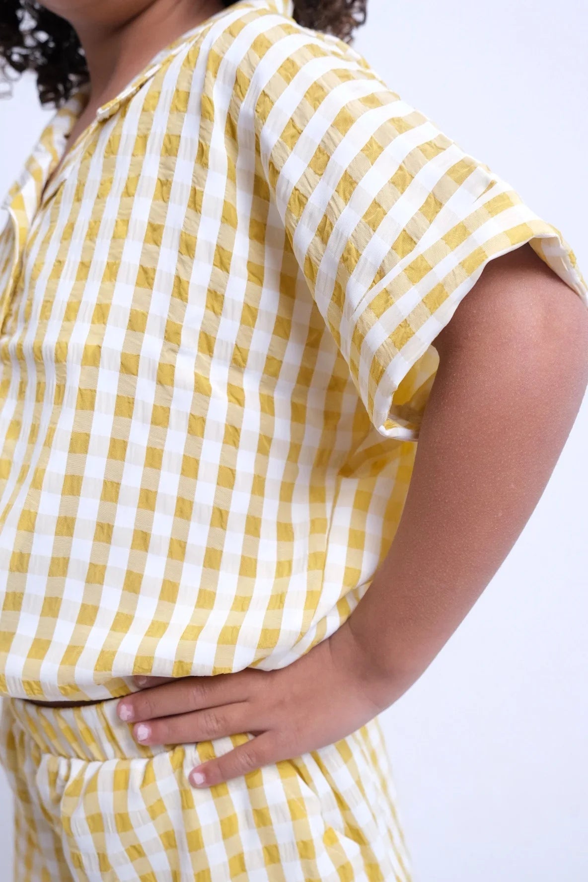 yellow checkered short-sleeved shirt - playmore