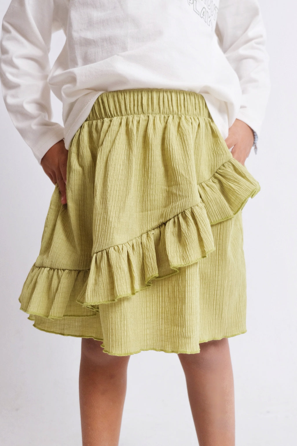 apple green ruffled skirt