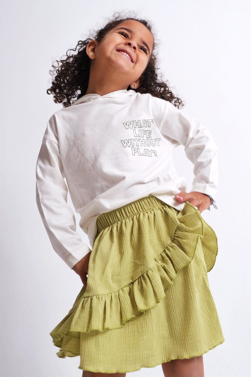 apple green ruffled skirt