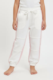 girls cotton sweat pants – offwhite & pink