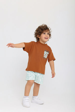baby boys cotton outfit set – brown & mint with 