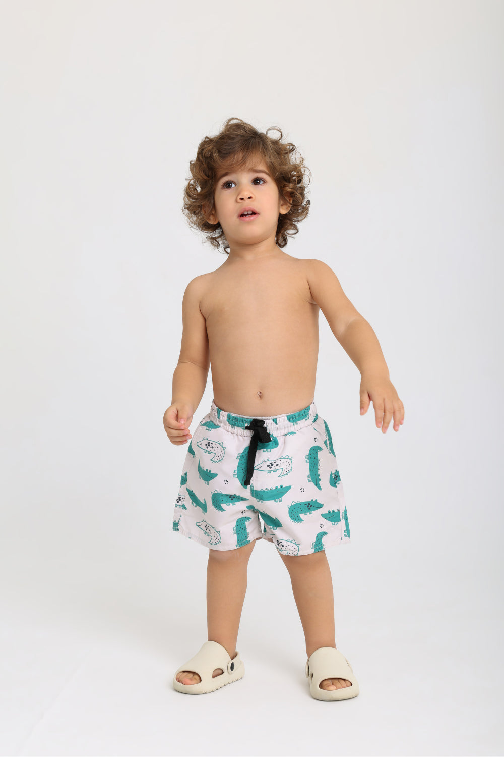 baby boys swimsuit – beige with crocodiles print