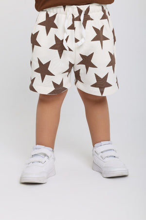 baby boys cotton shorts – off-white with stars print