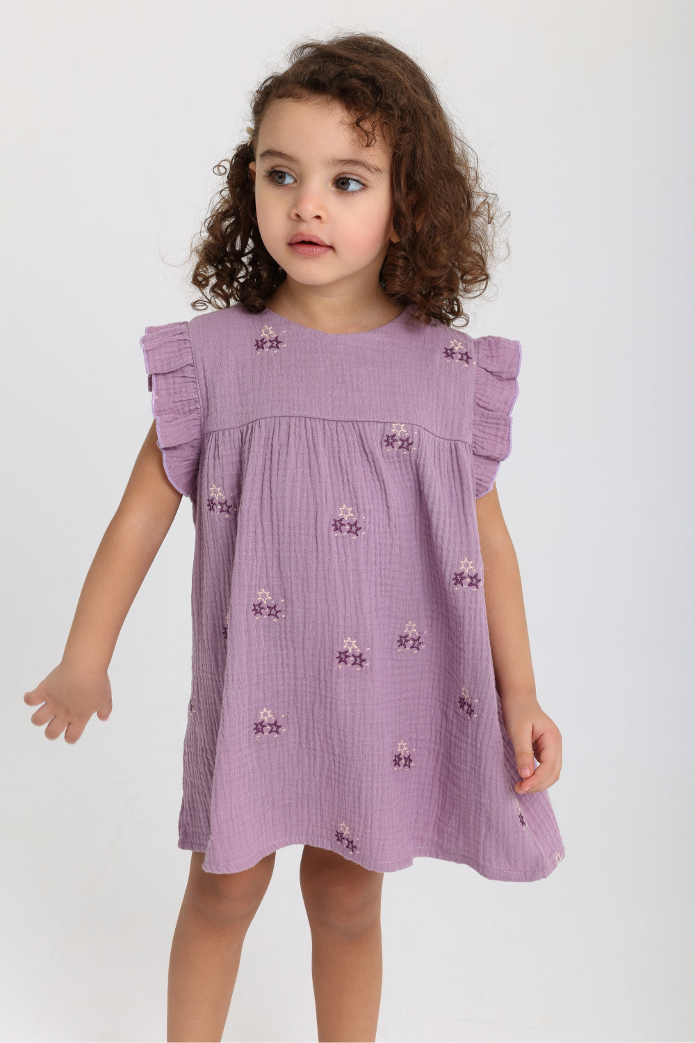baby girls cotton dress – purple with stars embroidery