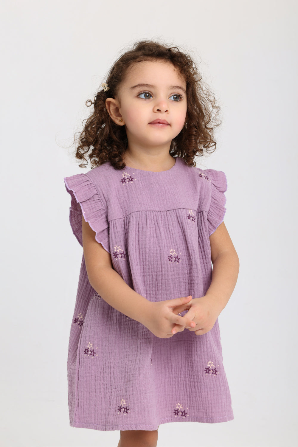 baby girls cotton dress – purple with stars embroidery