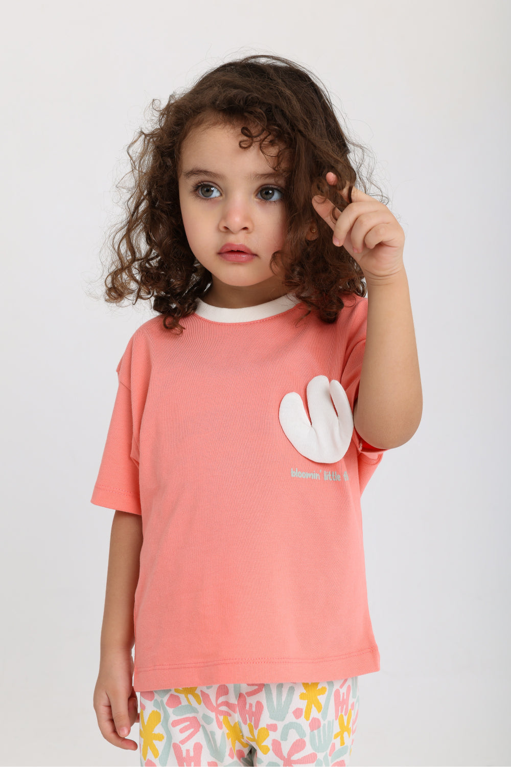 baby girls cotton outfit set – watermelon with "bloom little flower" print