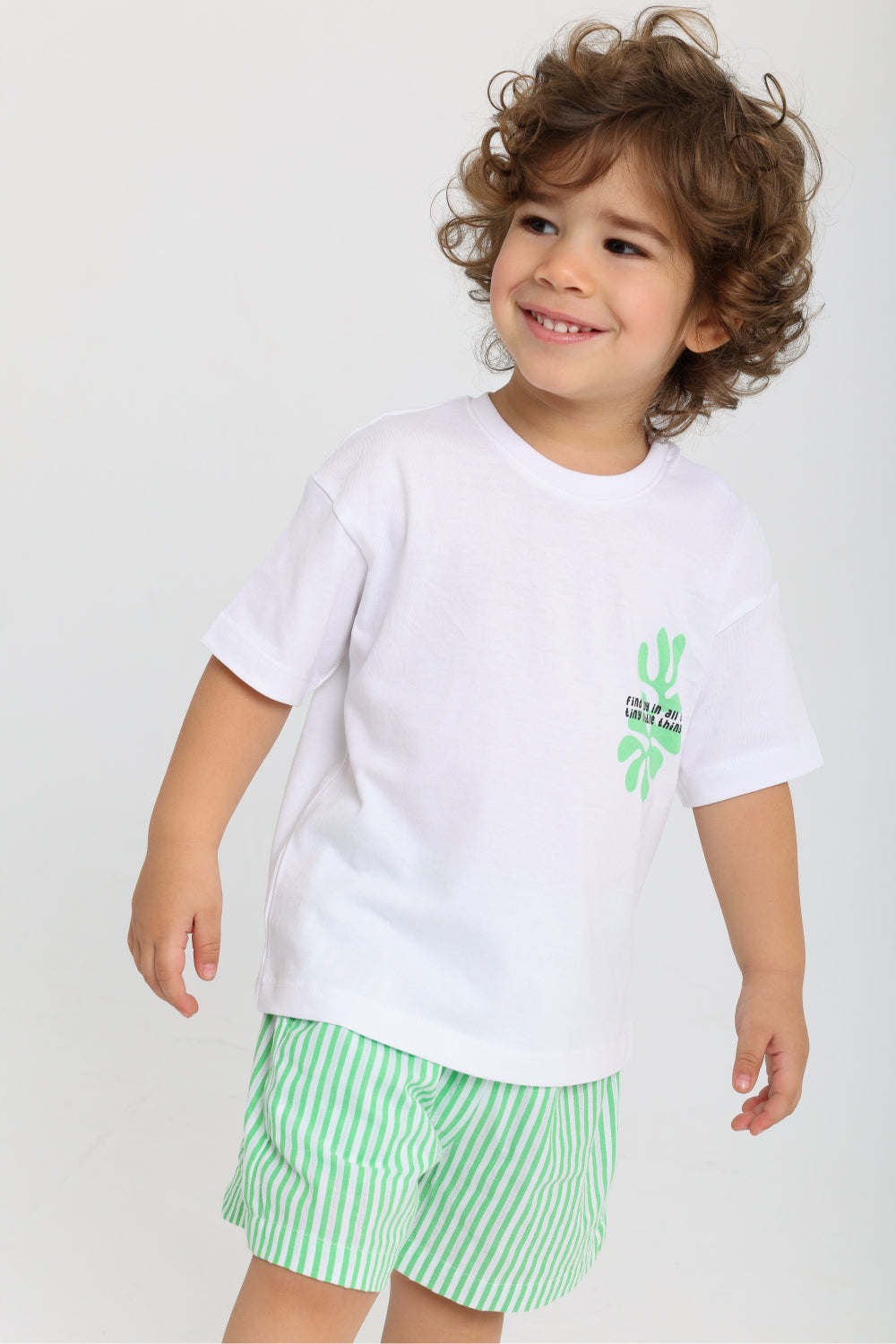 unisex baby cotton outfit set – white & green with "find joy" print