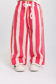 baby girls cotton pants – fuchsia & offwhite