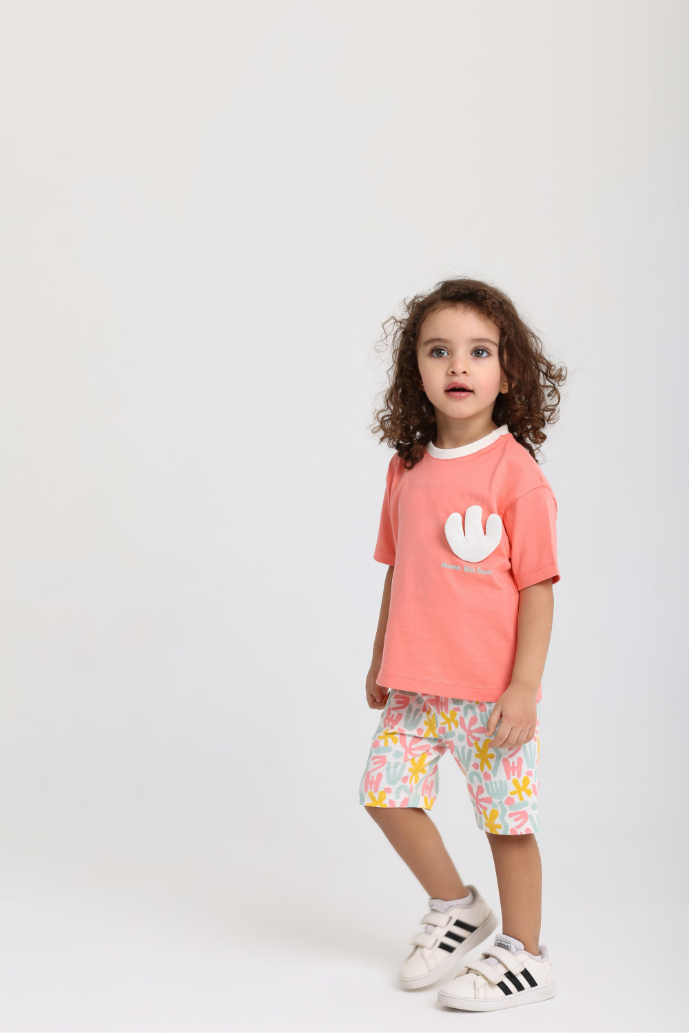 baby girls cotton outfit set – watermelon with "bloom little flower" print