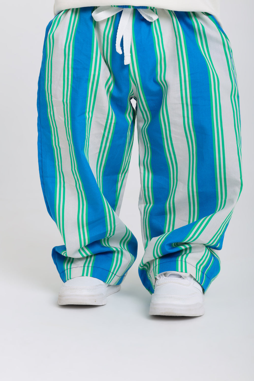 unisex baby cotton pants – blue & offwhite