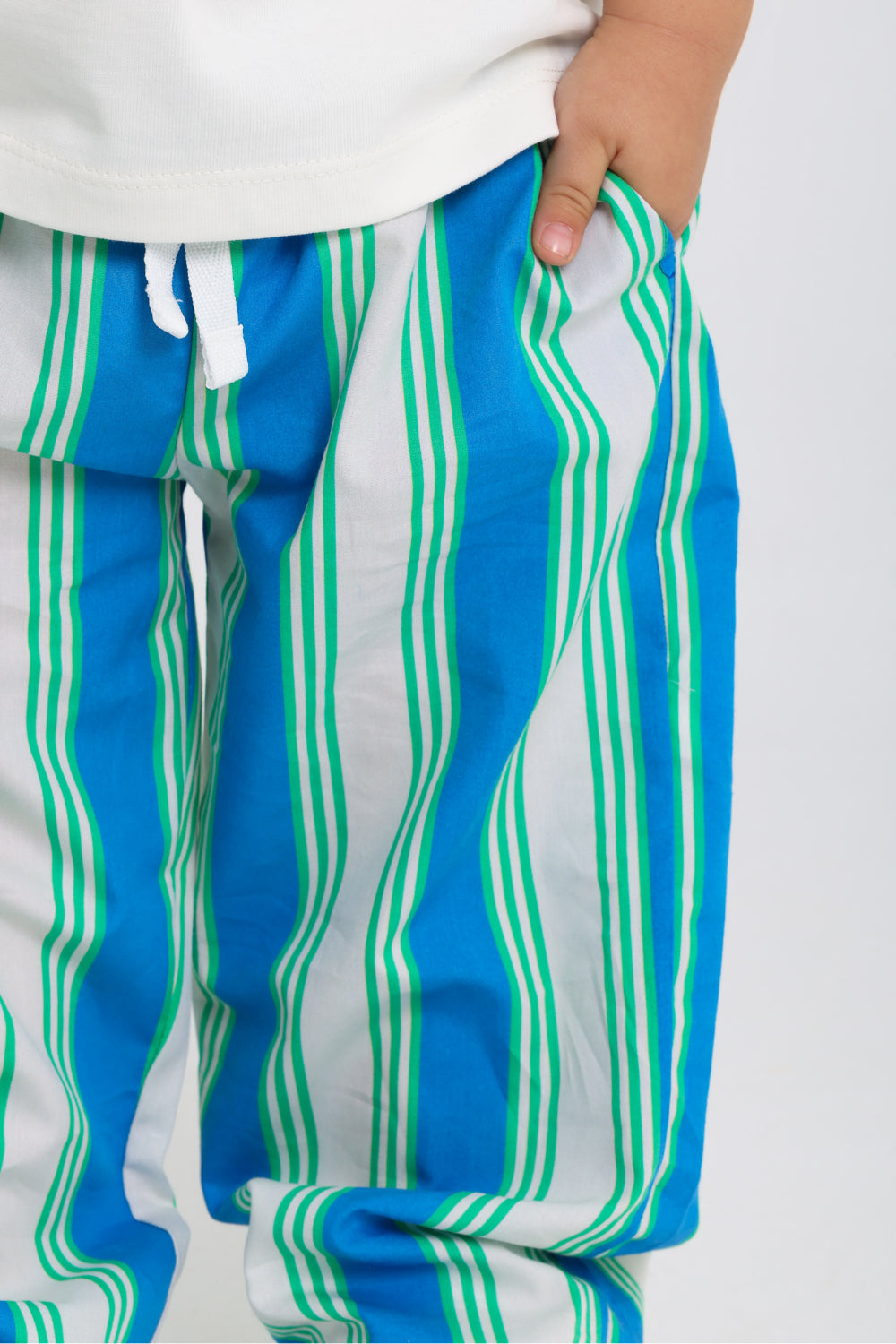 unisex baby cotton pants – blue & offwhite