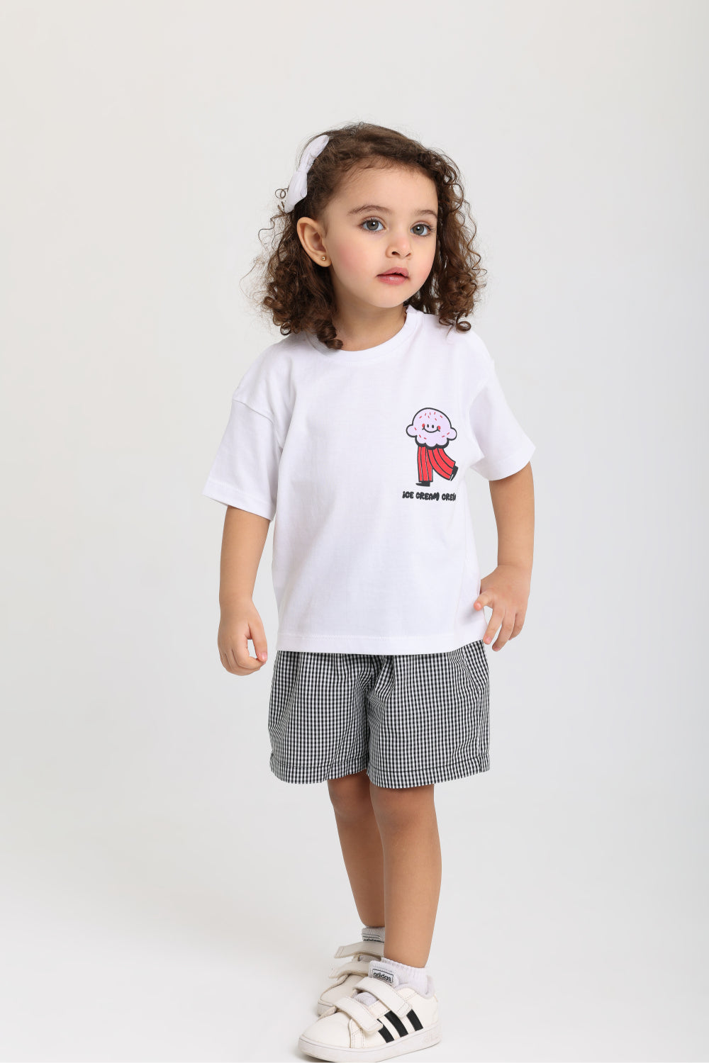 unisex baby cotton outfit set – white & black with "ice cream crew" print