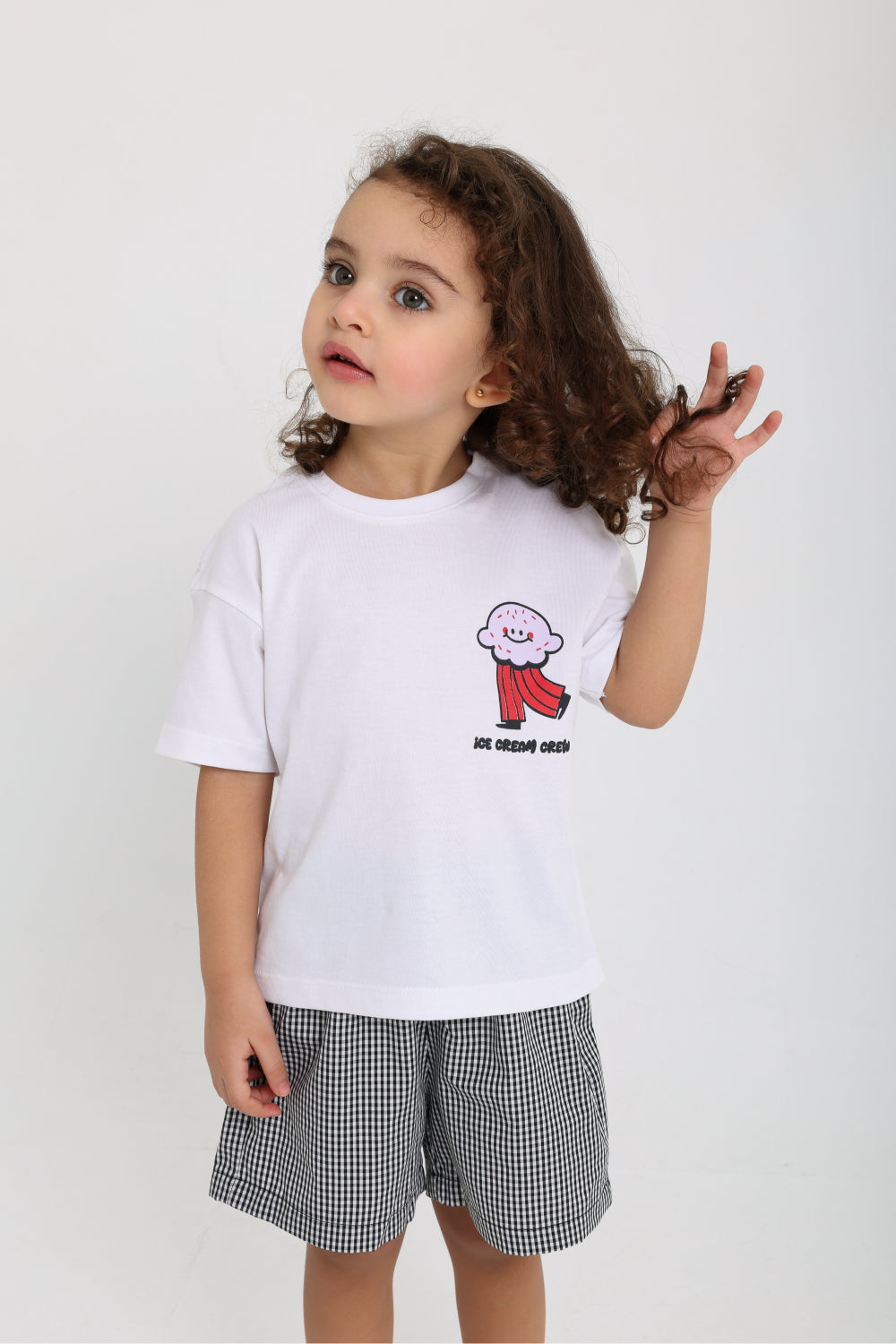 unisex baby cotton outfit set – white & black with "ice cream crew" print