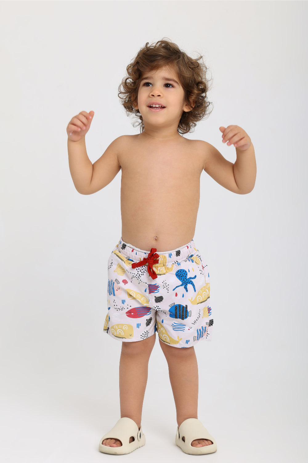 baby boys swimsuit – beige with fish print
