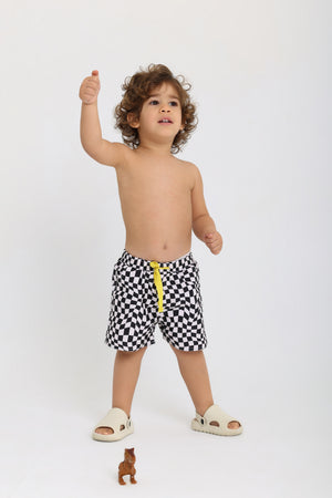 baby boys swimsuit short – black & white squares