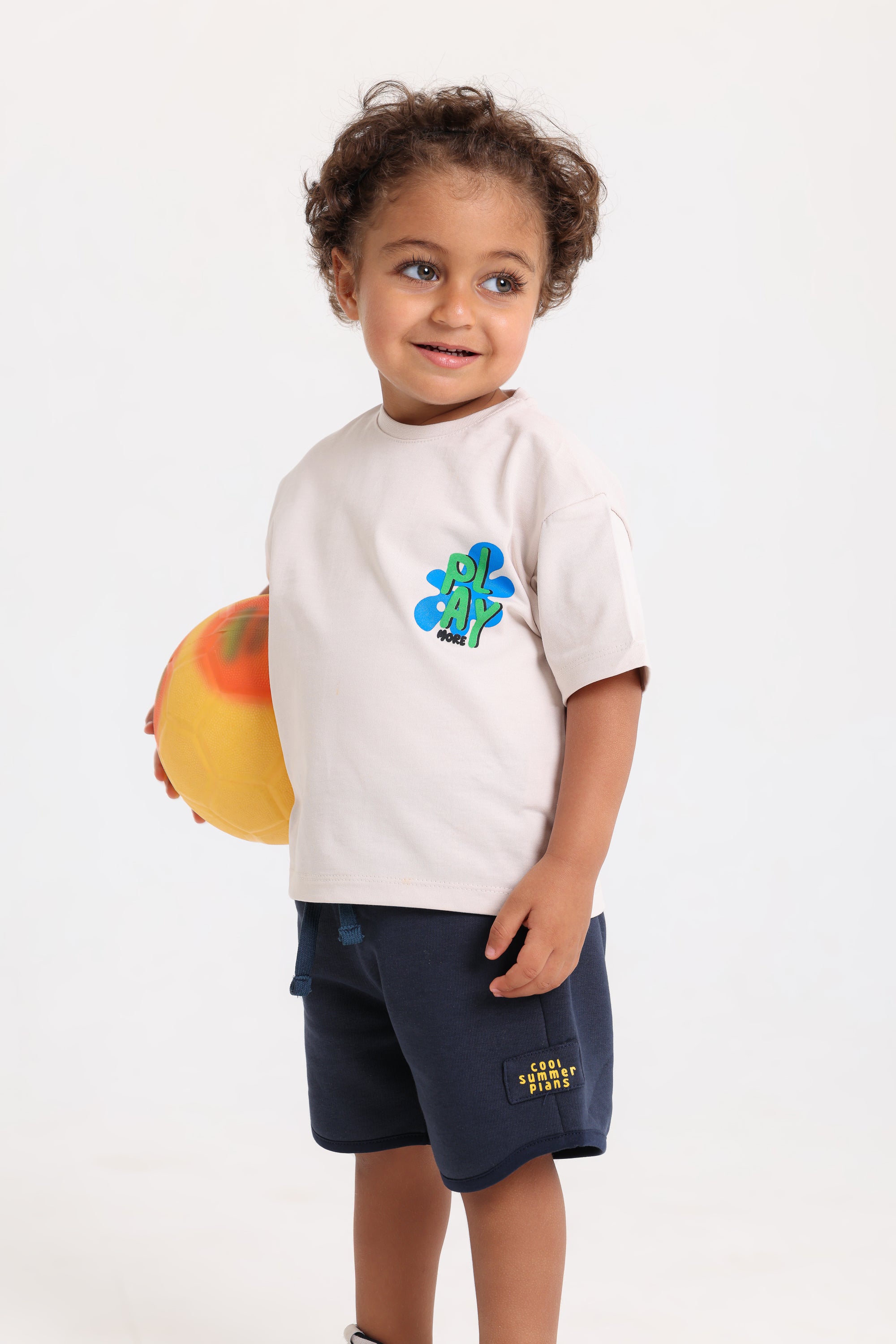 unisex baby cotton short – navy with "cool summer plans" print